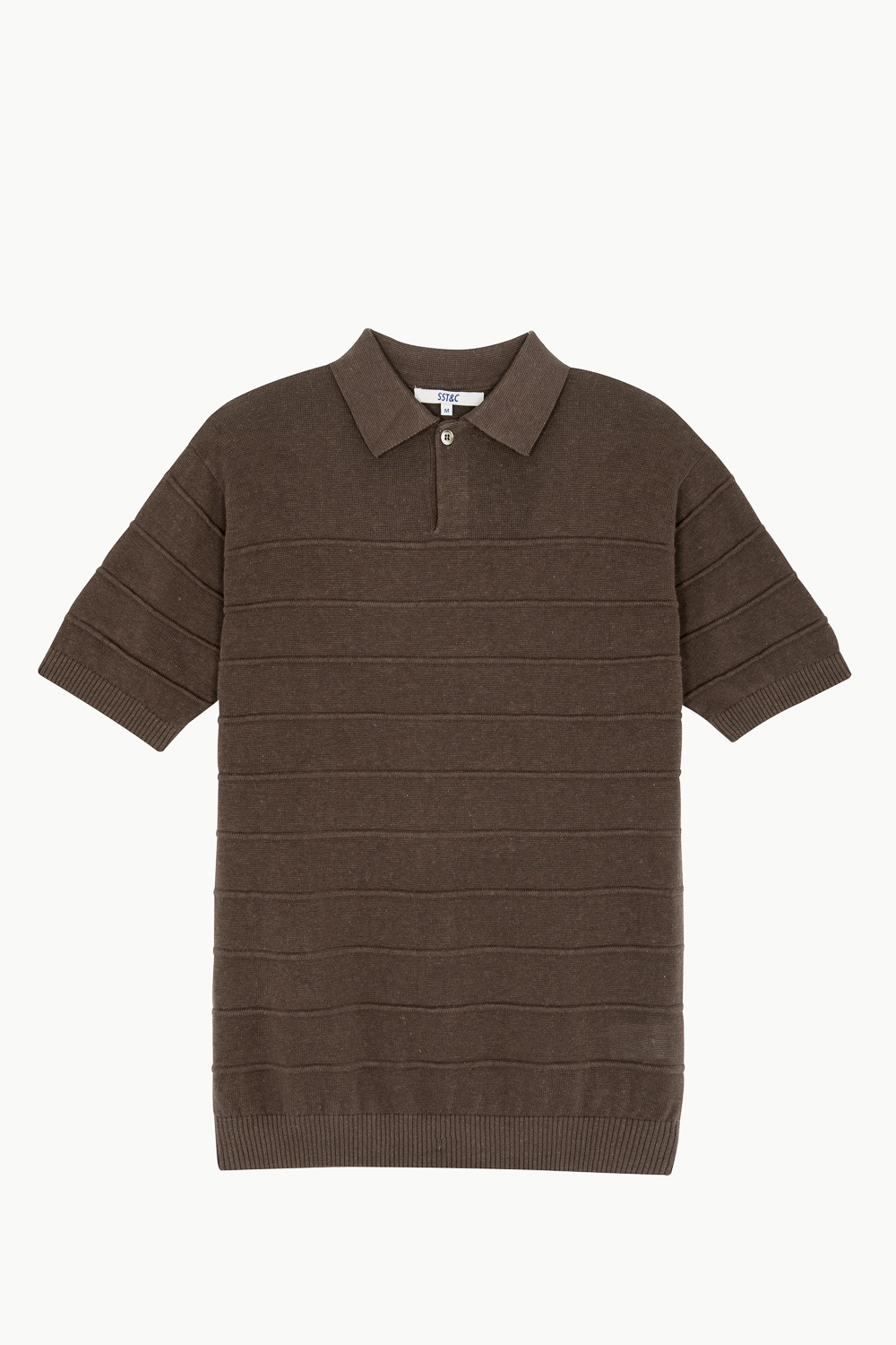 SST&C Camel Brown Single-Button Cotton and Linen Polo Collar Sweater | 1112302006  (Outlet)_6