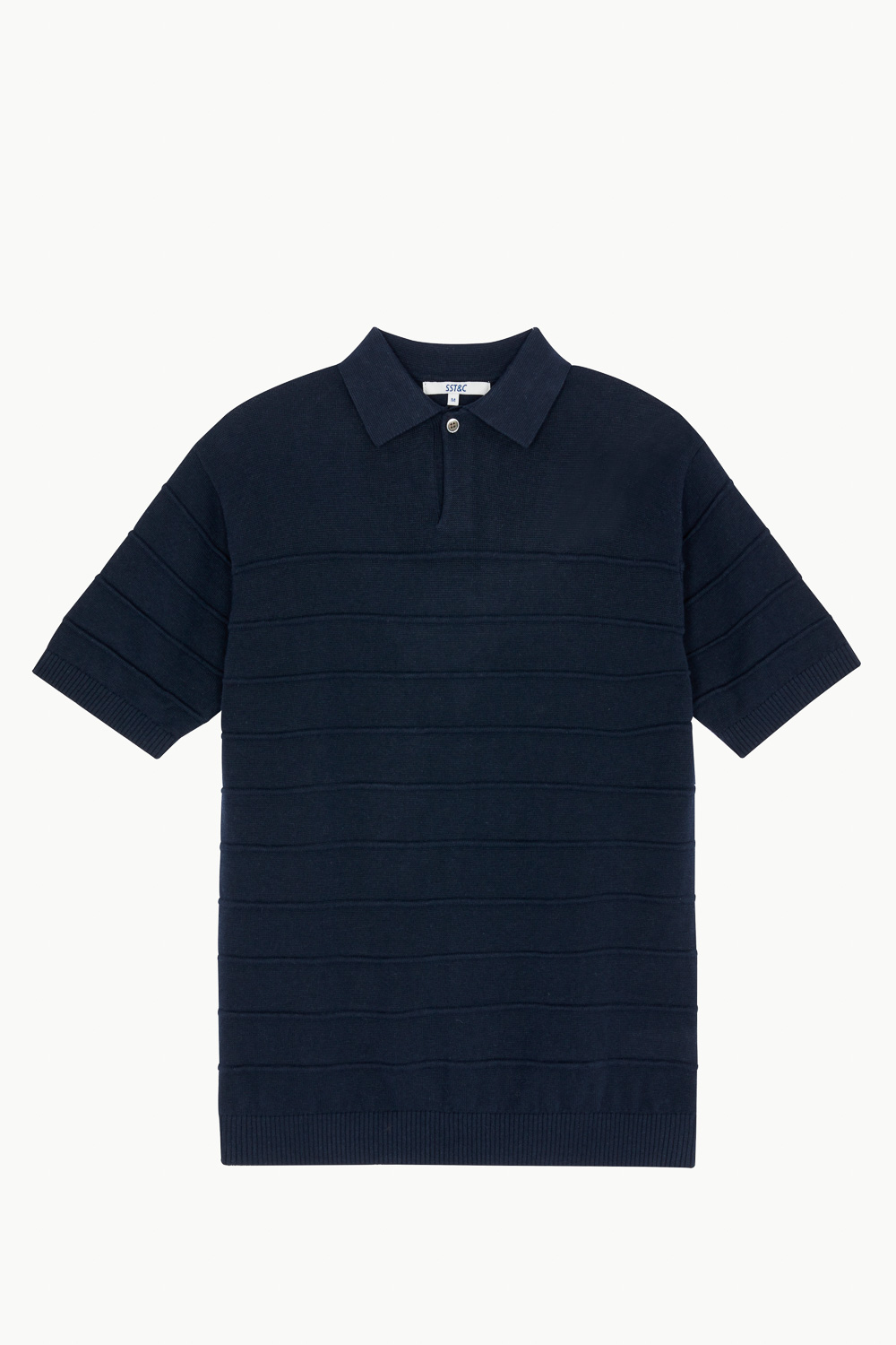 SST&C Ink Blue Single-Button Cotton and Linen Polo Collar Sweater | 1112302007  (Outlet)_6