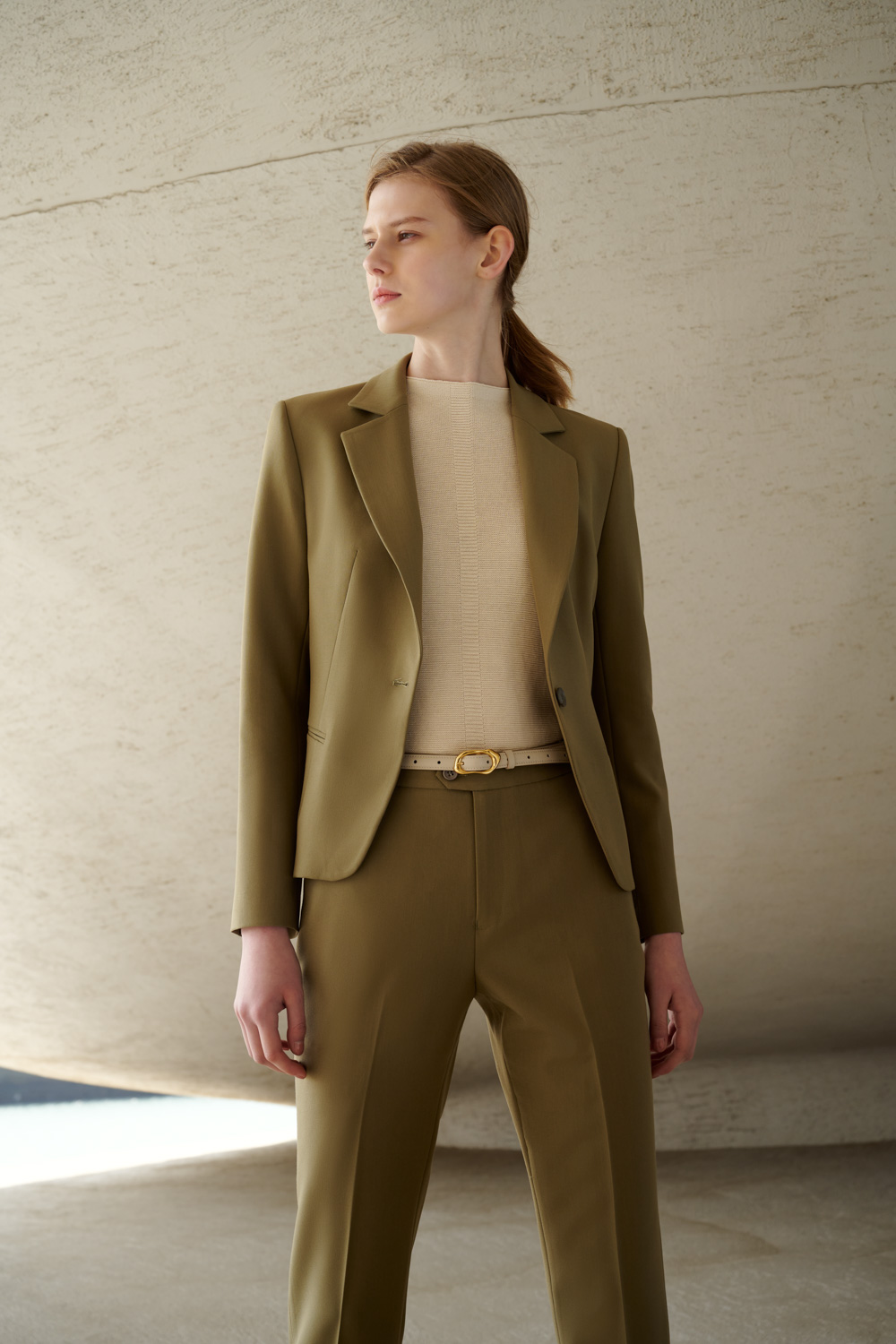 SST&C Olive Green Square Collar Suit Jacket | 7162302002  (Outlet)_0