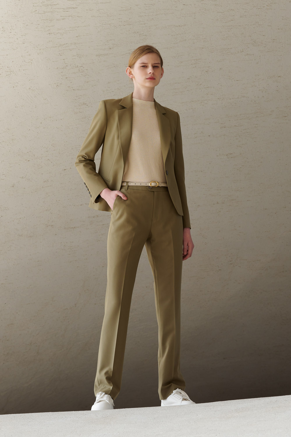 SST&C Olive Green Square Collar Suit Jacket | 7162302002  (Outlet)_1