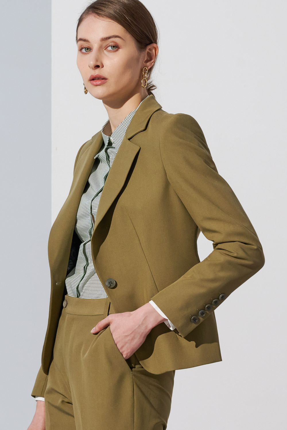 SST&C Olive Green Square Collar Suit Jacket | 7162302002  (Outlet)_2