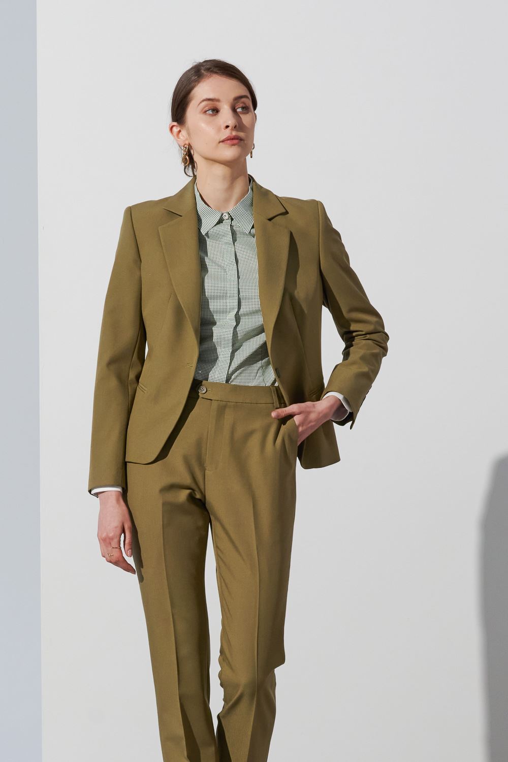 SST&C Olive Green Square Collar Suit Jacket | 7162302002  (Outlet)_4