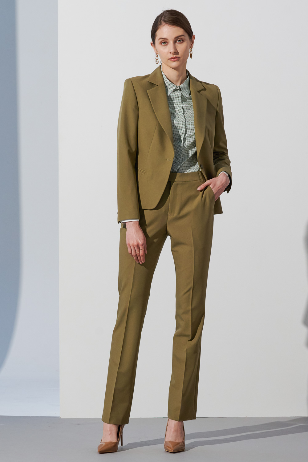 SST&C Olive Green Square Collar Suit Jacket | 7162302002  (Outlet)_5