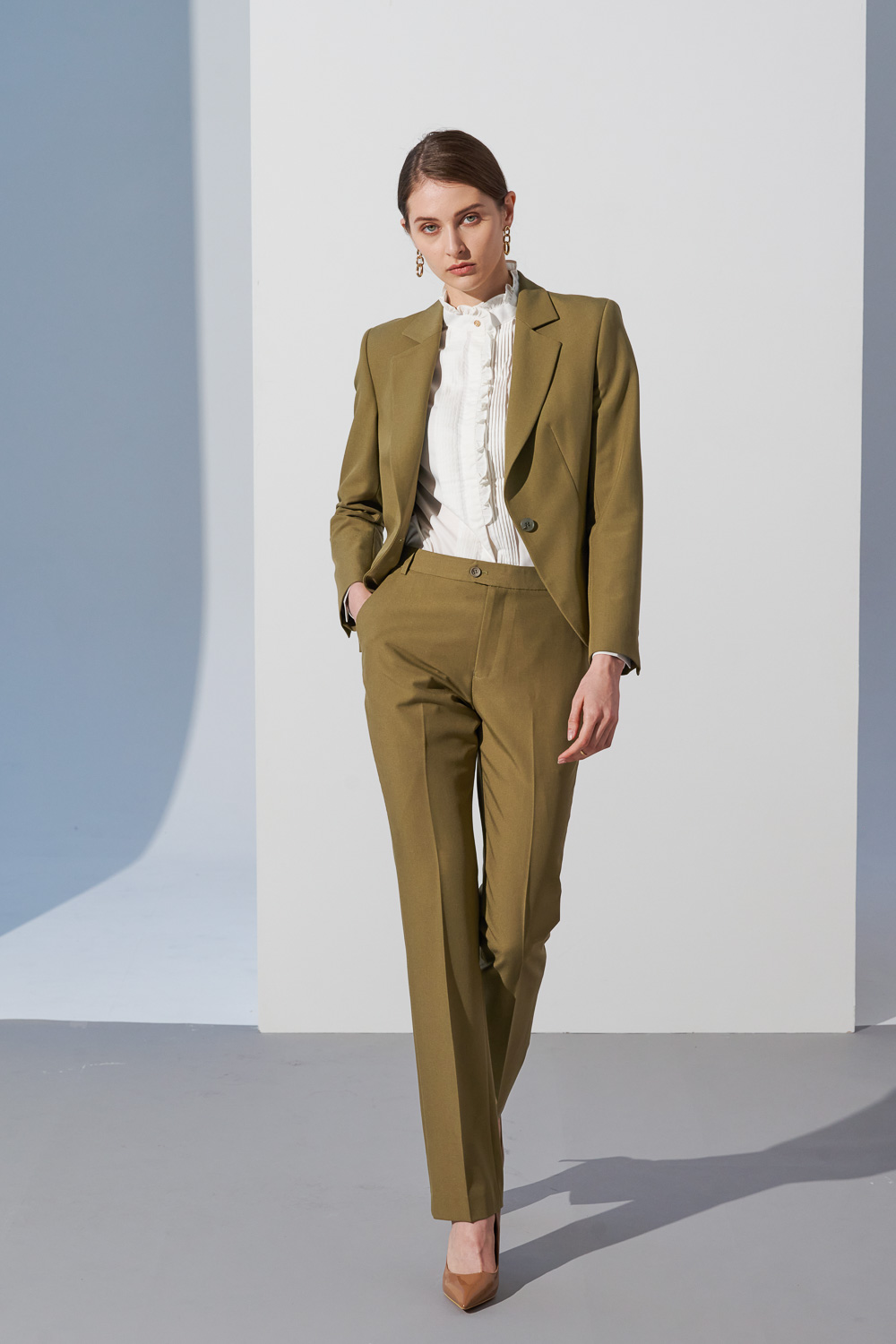SST&C Olive Green Square Collar Suit Jacket | 7162302002  (Outlet)_6