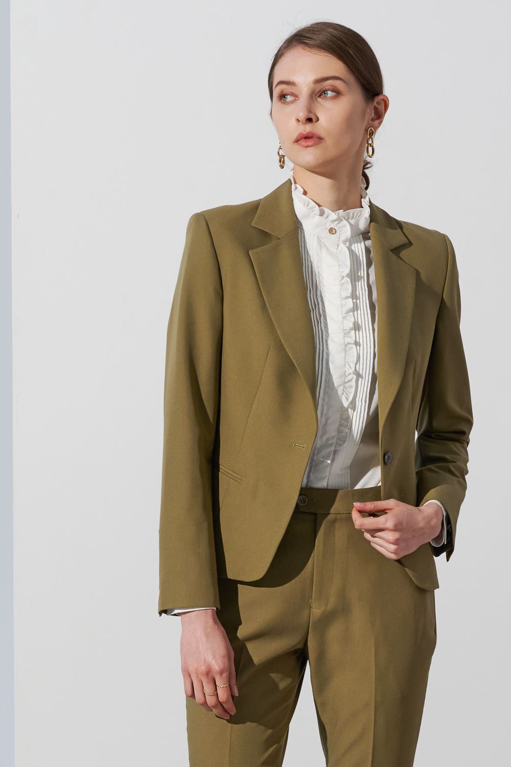 SST&C Olive Green Square Collar Suit Jacket | 7162302002  (Outlet)_7