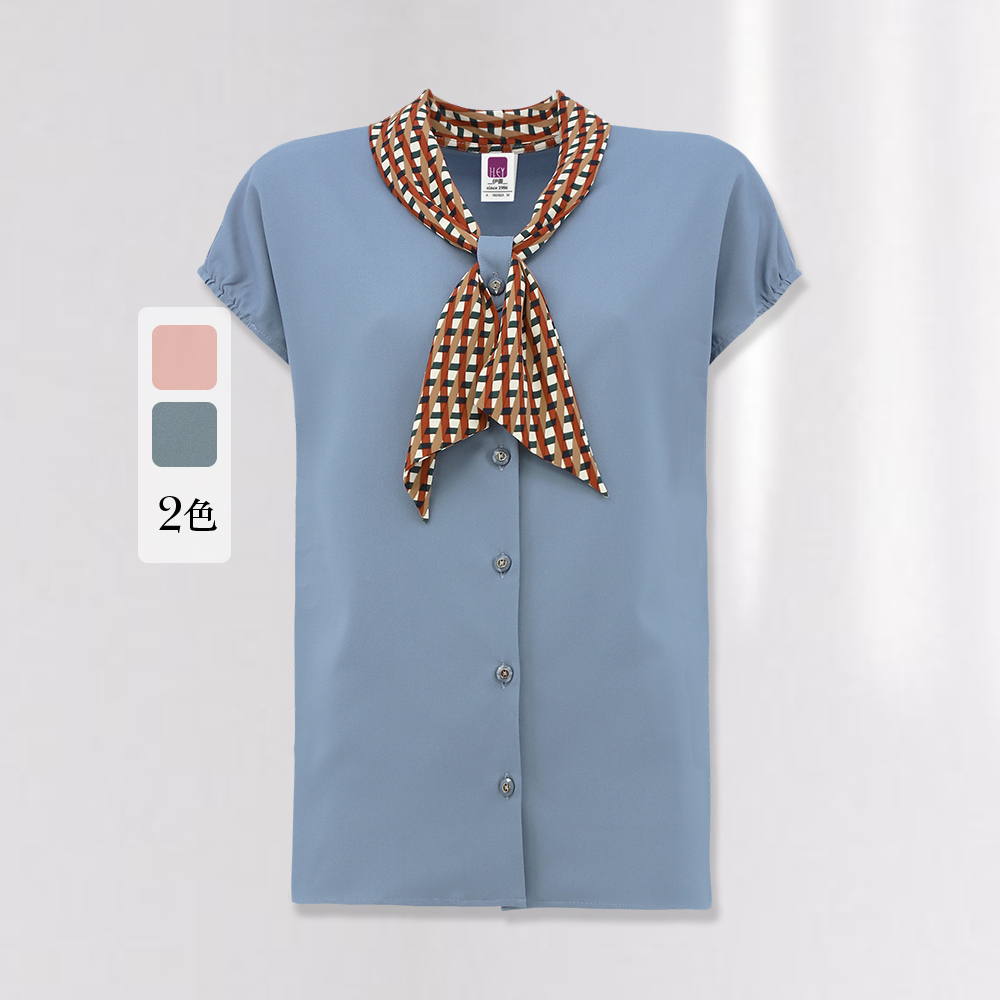 ILEY伊蕾 優雅輕奢造型絲巾領上衣(兩色；M-XL)1232011167_0