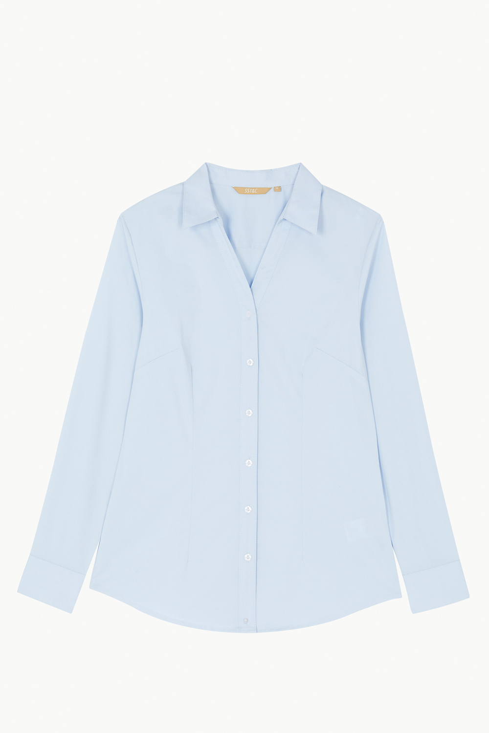 SST&C Light Ice Blue Basic V-Neck Slim Shirt | 7562302002  (Outlet)_7