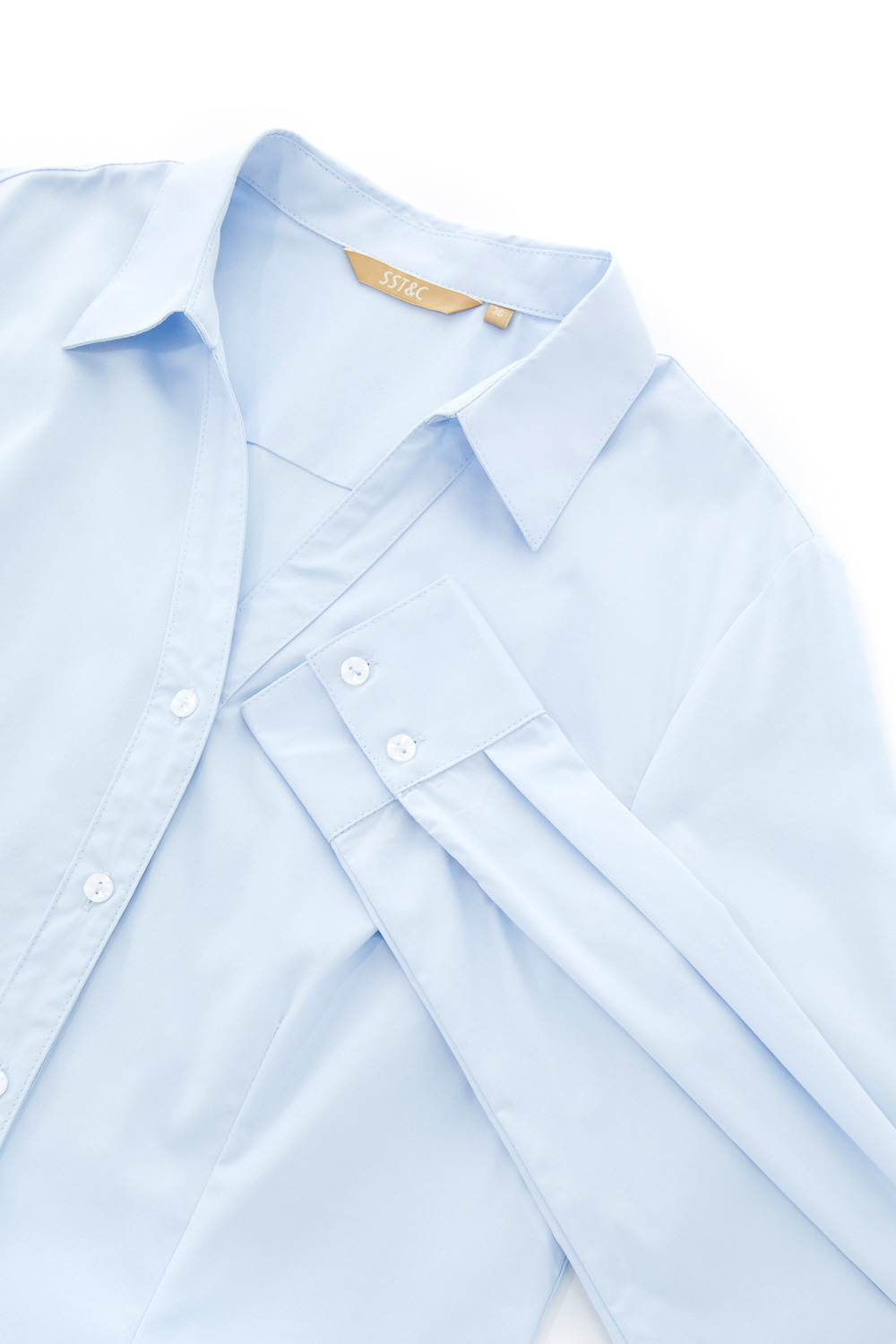 SST&C Light Ice Blue Basic V-Neck Slim Shirt | 7562302002  (Outlet)_9
