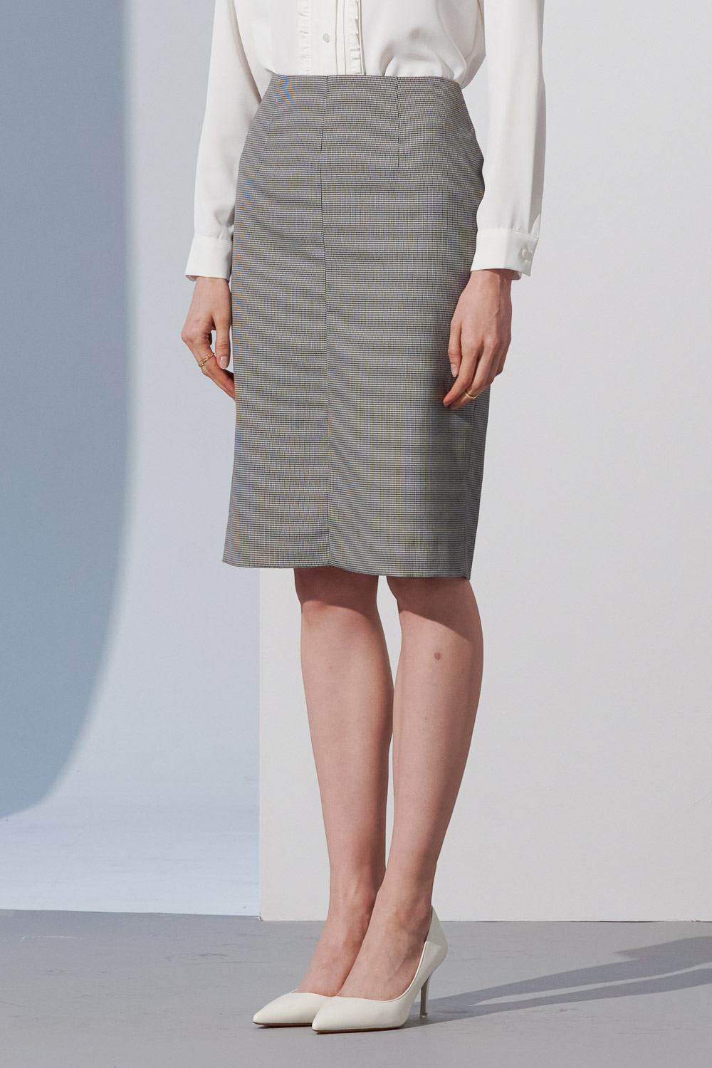 SST&C Gray and White Houndstooth Pattern Slit Skirt | 7462302001  (Outlet)_0