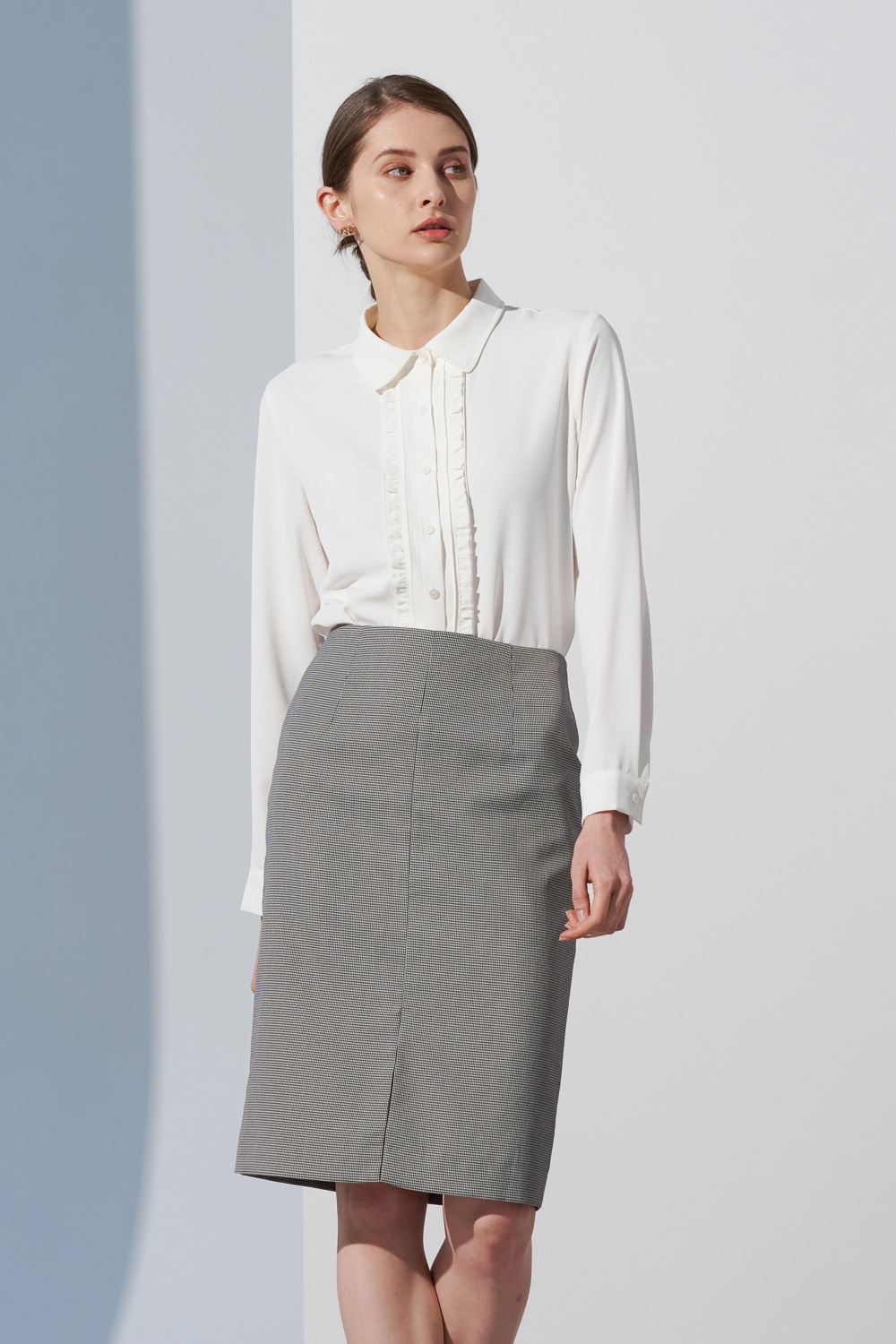 SST&C Gray and White Houndstooth Pattern Slit Skirt | 7462302001  (Outlet)_2