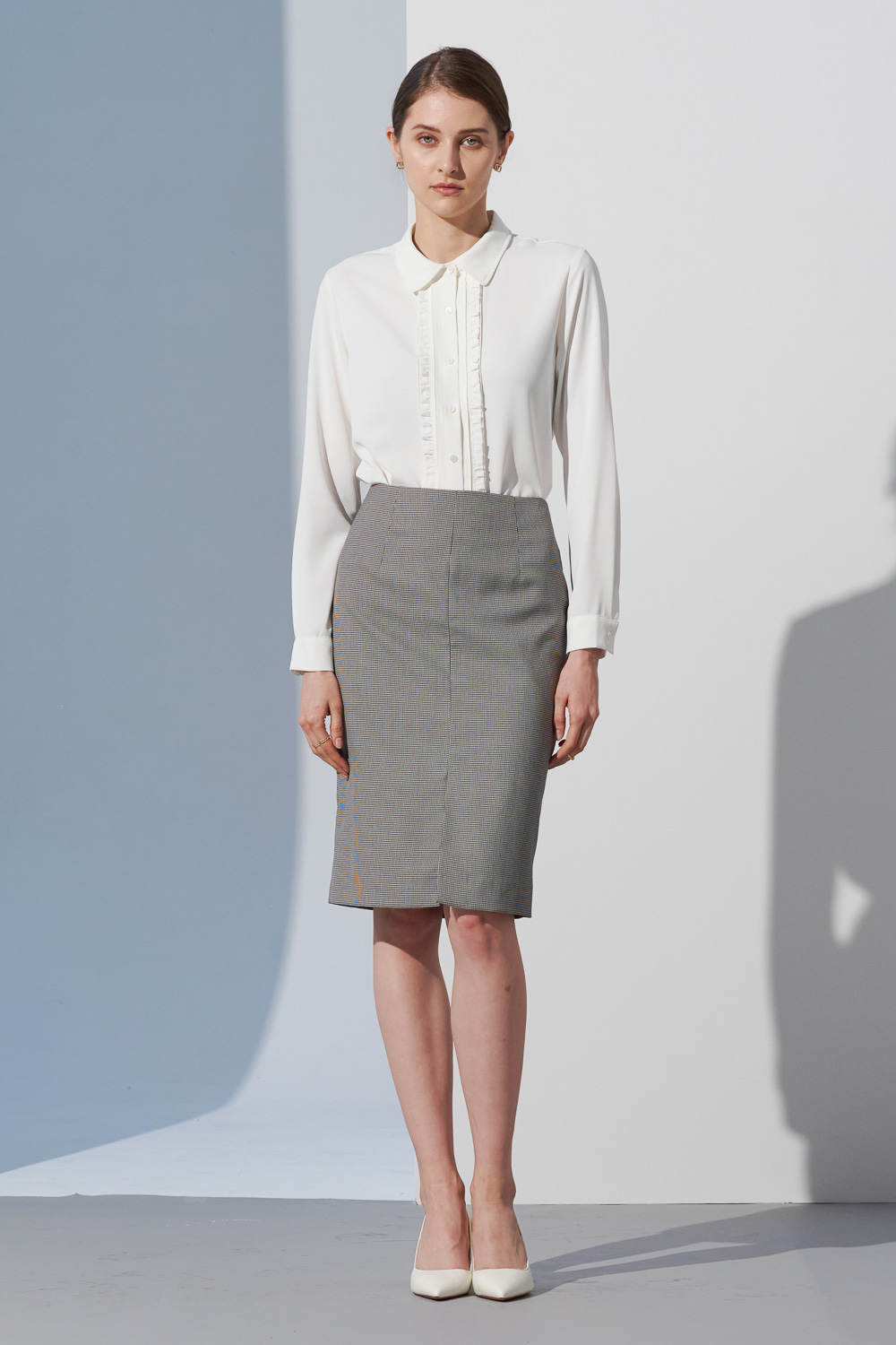 SST&C Gray and White Houndstooth Pattern Slit Skirt | 7462302001  (Outlet)_3