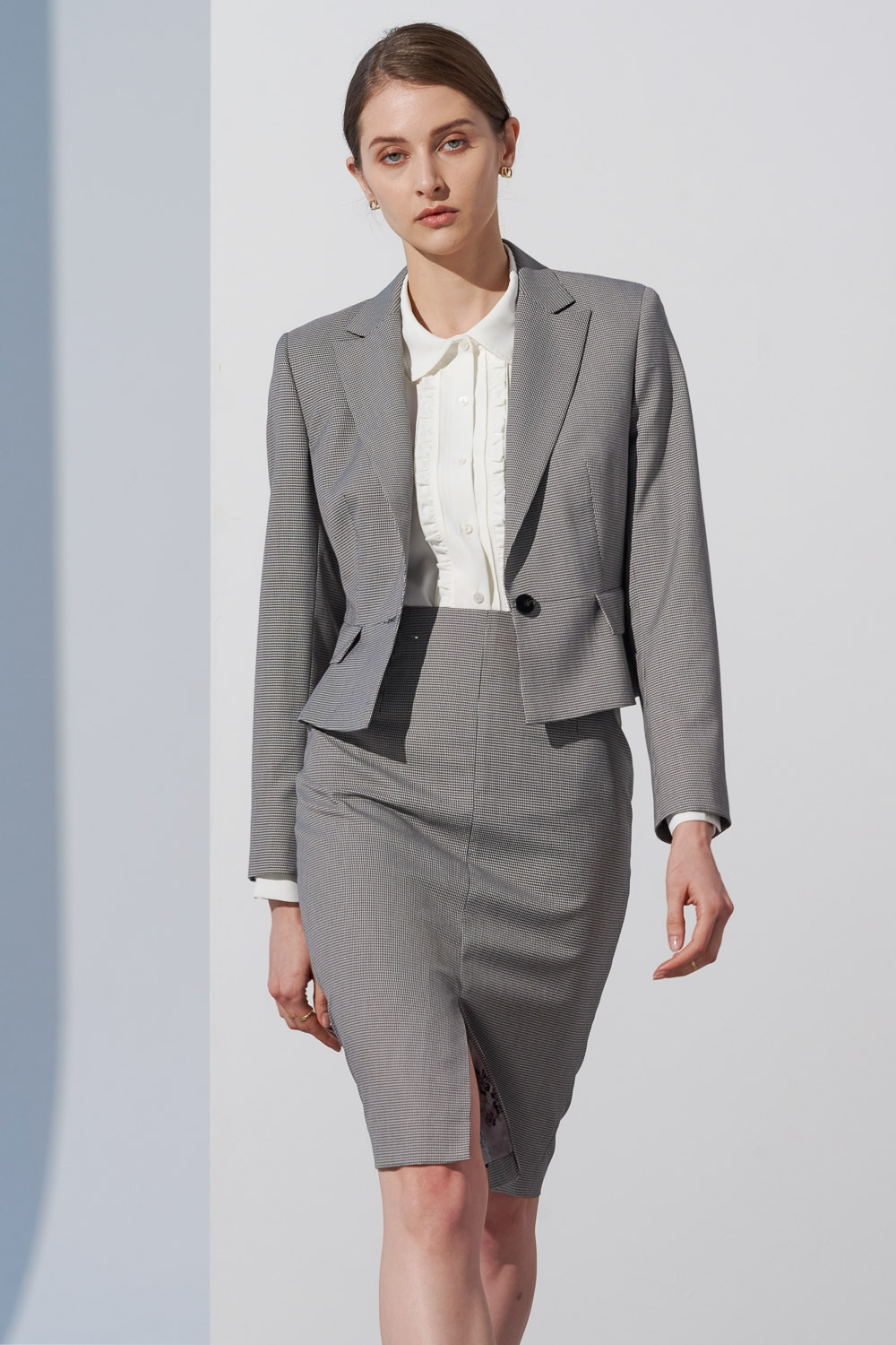 SST&C Gray and White Houndstooth Pattern Slit Skirt | 7462302001  (Outlet)_5