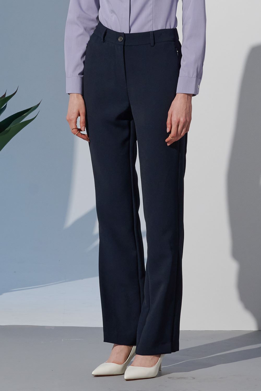 SST&C Dark Blue Mid-Waist Slit Flared Trousers | 8262302003  (Outlet)_0