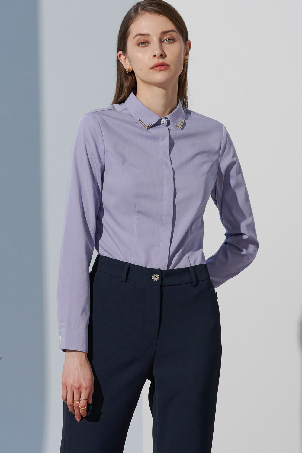 SST&C Dark Blue Mid-Waist Slit Flared Trousers | 8262302003  (Outlet)_1