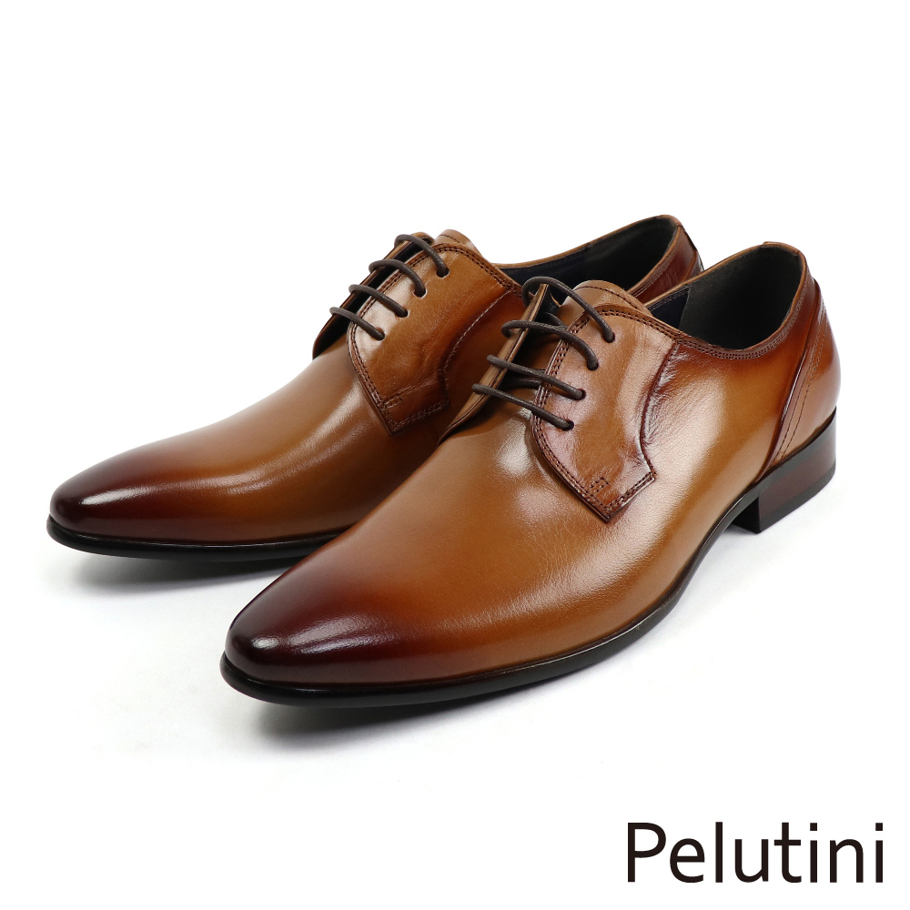 【Pelutini】流線造型素面綁帶德比鞋 棕色(PE28851-BR)