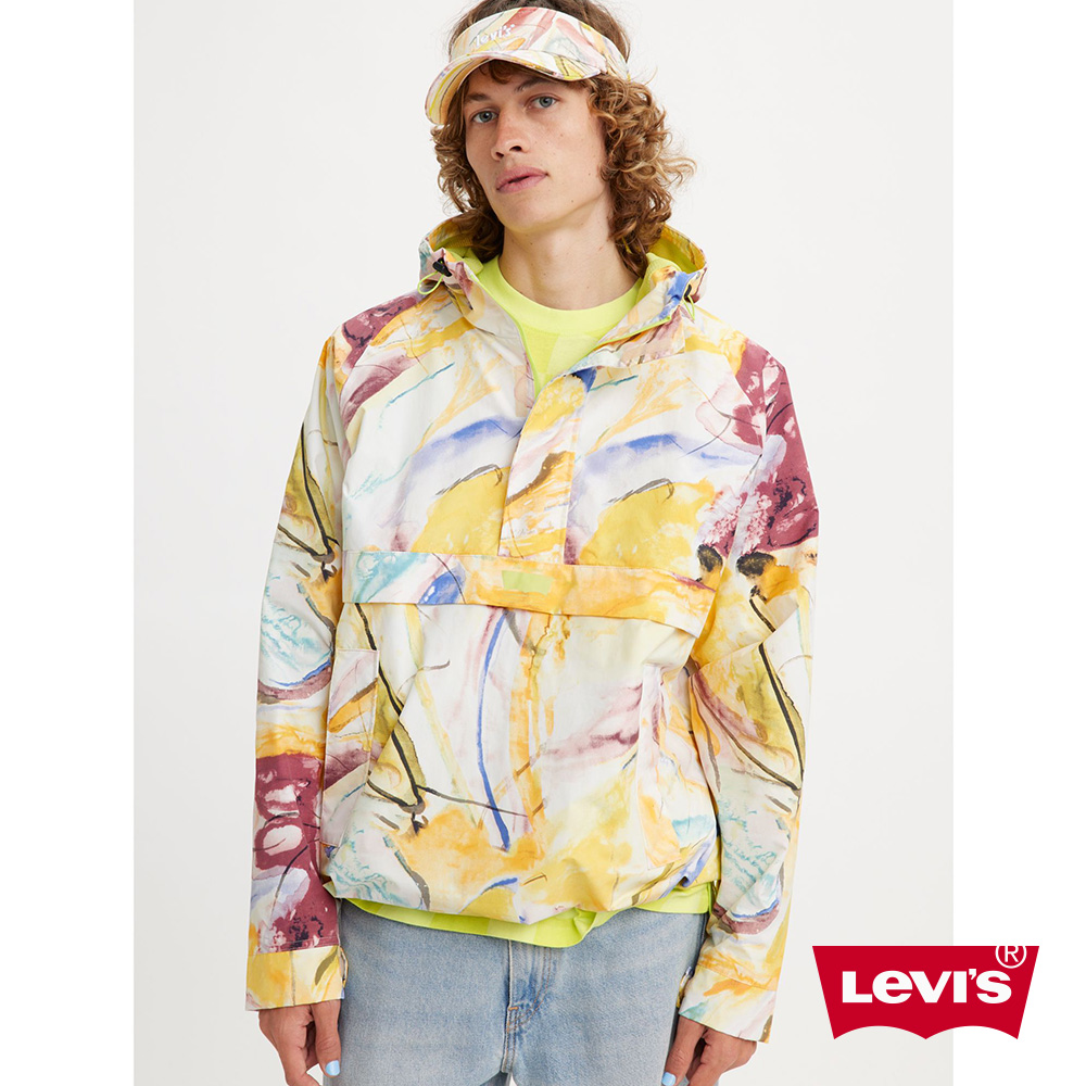 Levis 男款 Oversize寬鬆版防潑水連帽風衣夾克 / 炫彩水墨畫 熱賣單品