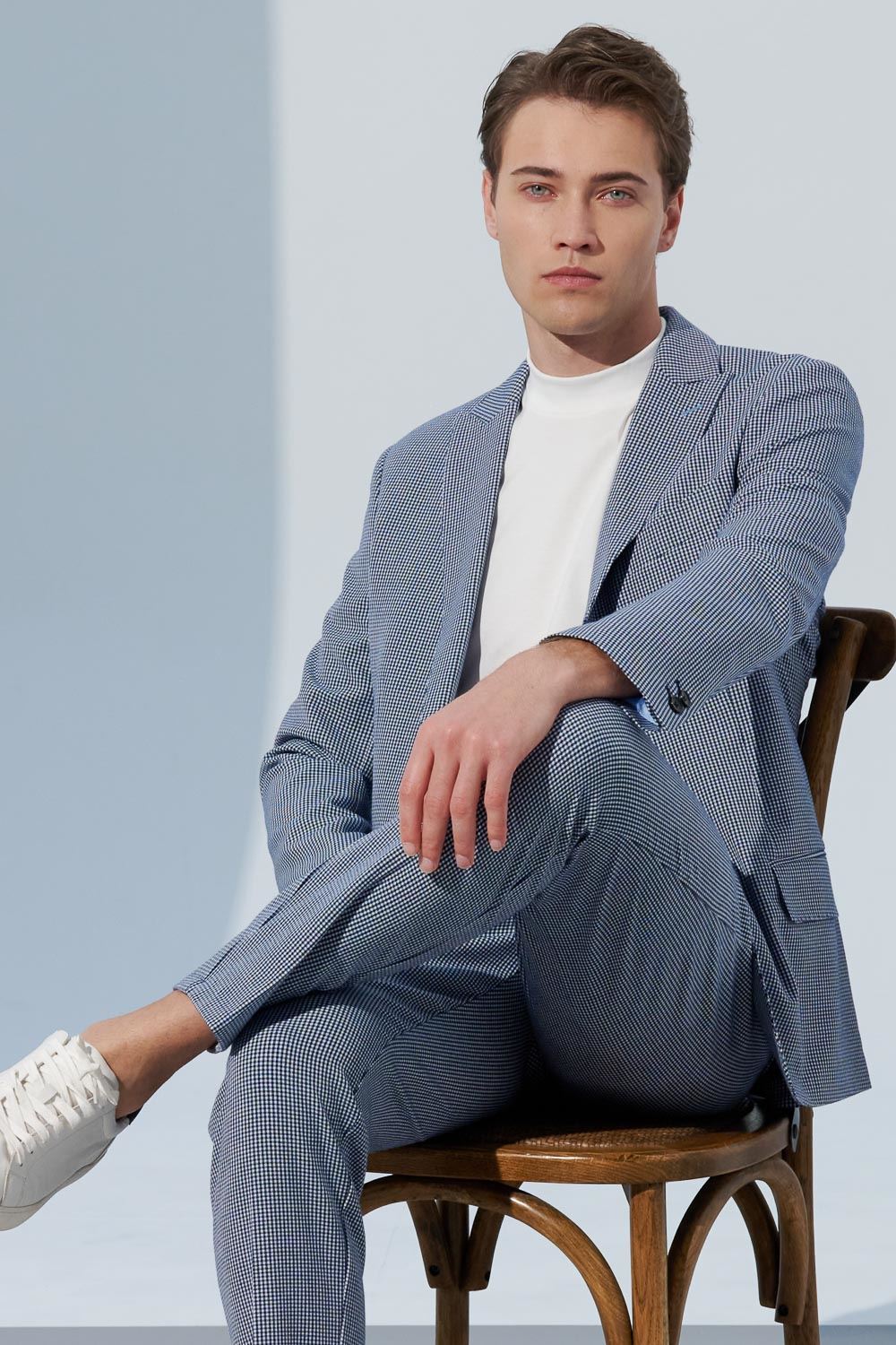 SST&C Sky Blue Houndstooth Casual Suit Jacket | 0612303003  (Outlet)_0