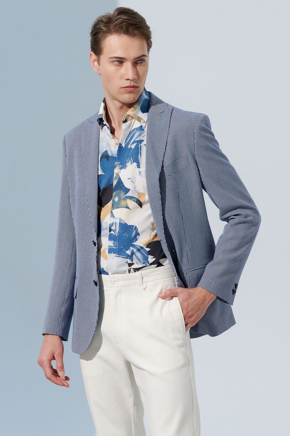 SST&C Sky Blue Houndstooth Casual Suit Jacket | 0612303003  (Outlet)_5