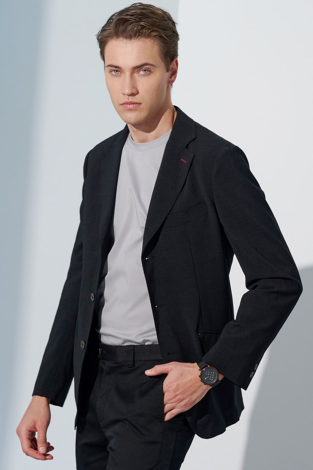 SST&C Black Check Pattern Seersucker Casual Suit Jacket | 0612303006  (Outlet)_1