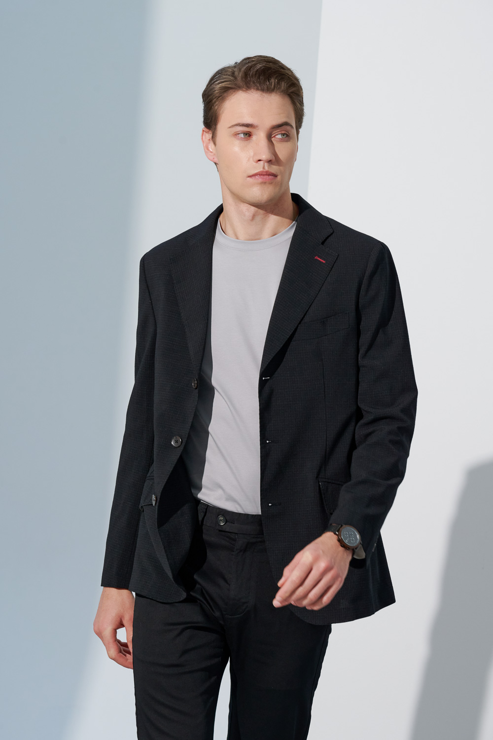 SST&C Black Check Pattern Seersucker Casual Suit Jacket | 0612303006  (Outlet)_2