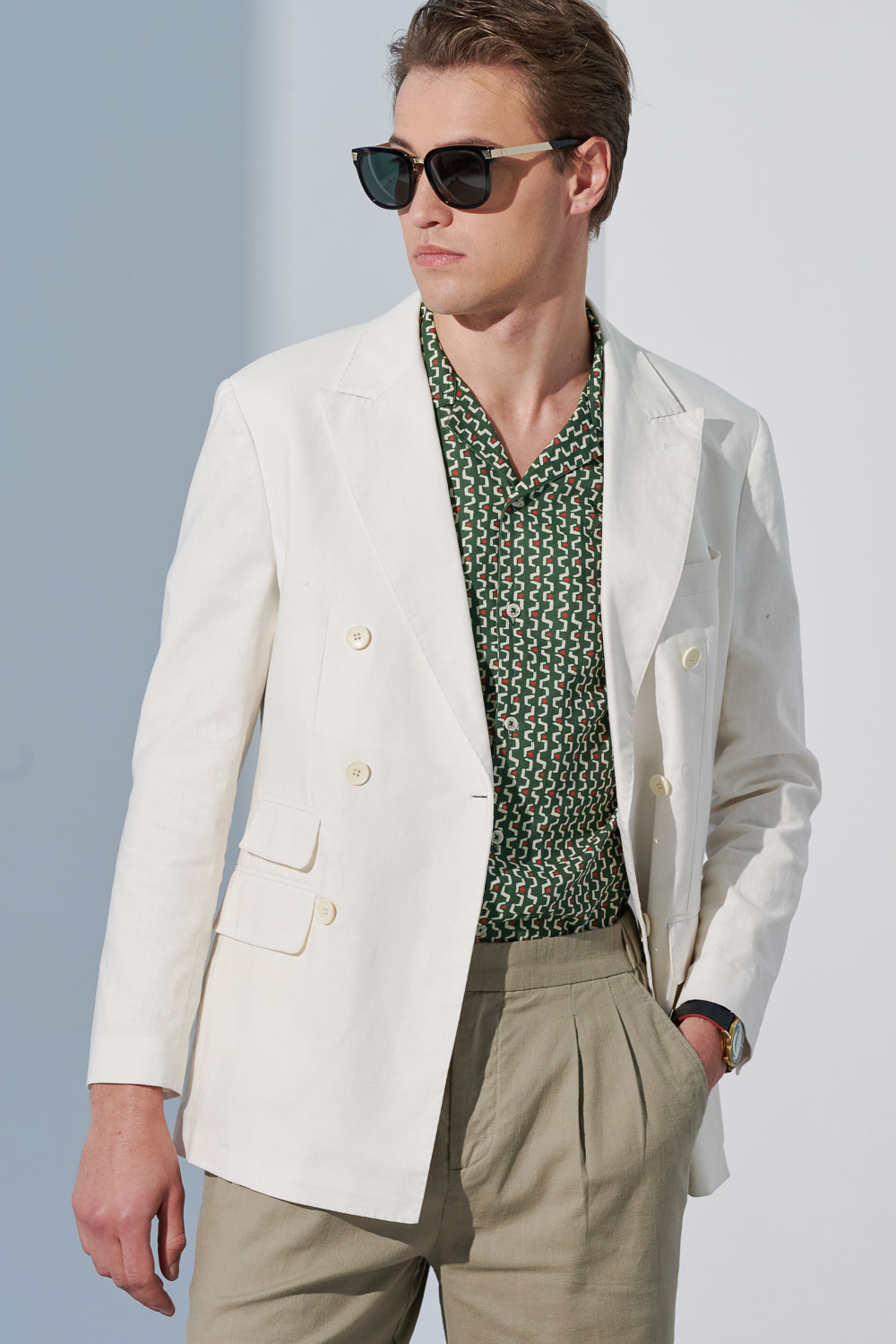SST&C Off-White Double-Breasted Casual Suit Jacket | 0612303007  (Outlet)_4