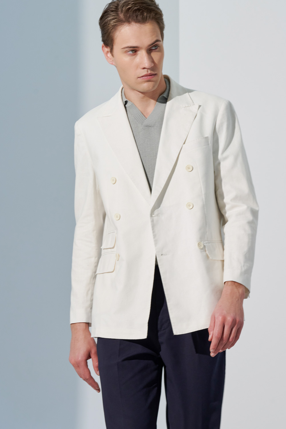 SST&C Off-White Double-Breasted Casual Suit Jacket | 0612303007  (Outlet)_6