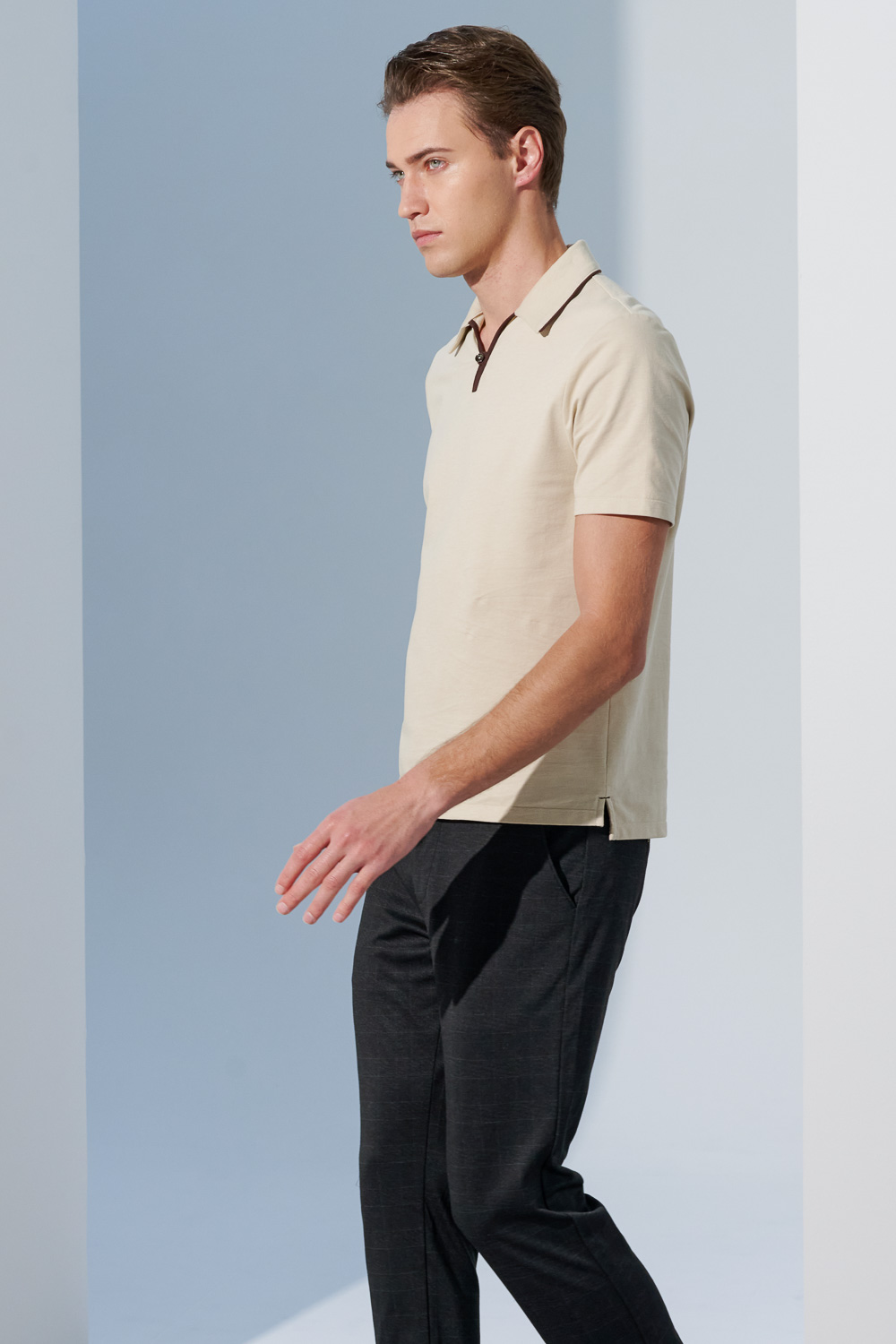 SST&C Light Wheat Single Button Contrast Trim Polo Shirt | 1012303003  (Outlet)_1