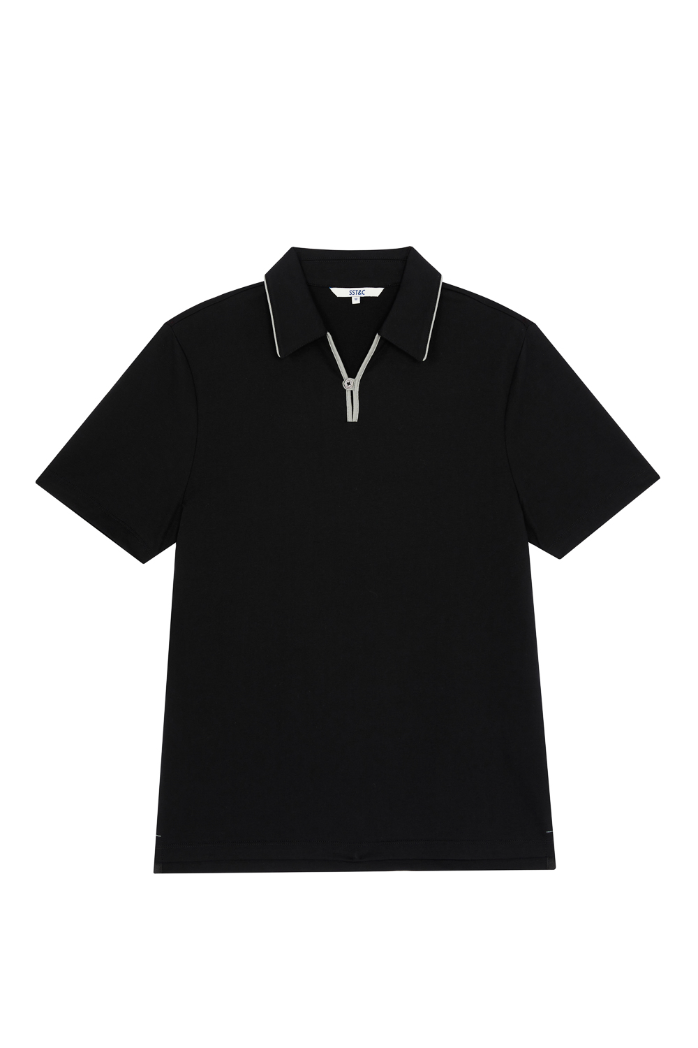 SST&C Black Single Button Contrast Trimming Polo Shirt | 1012303004  (Outlet)_6