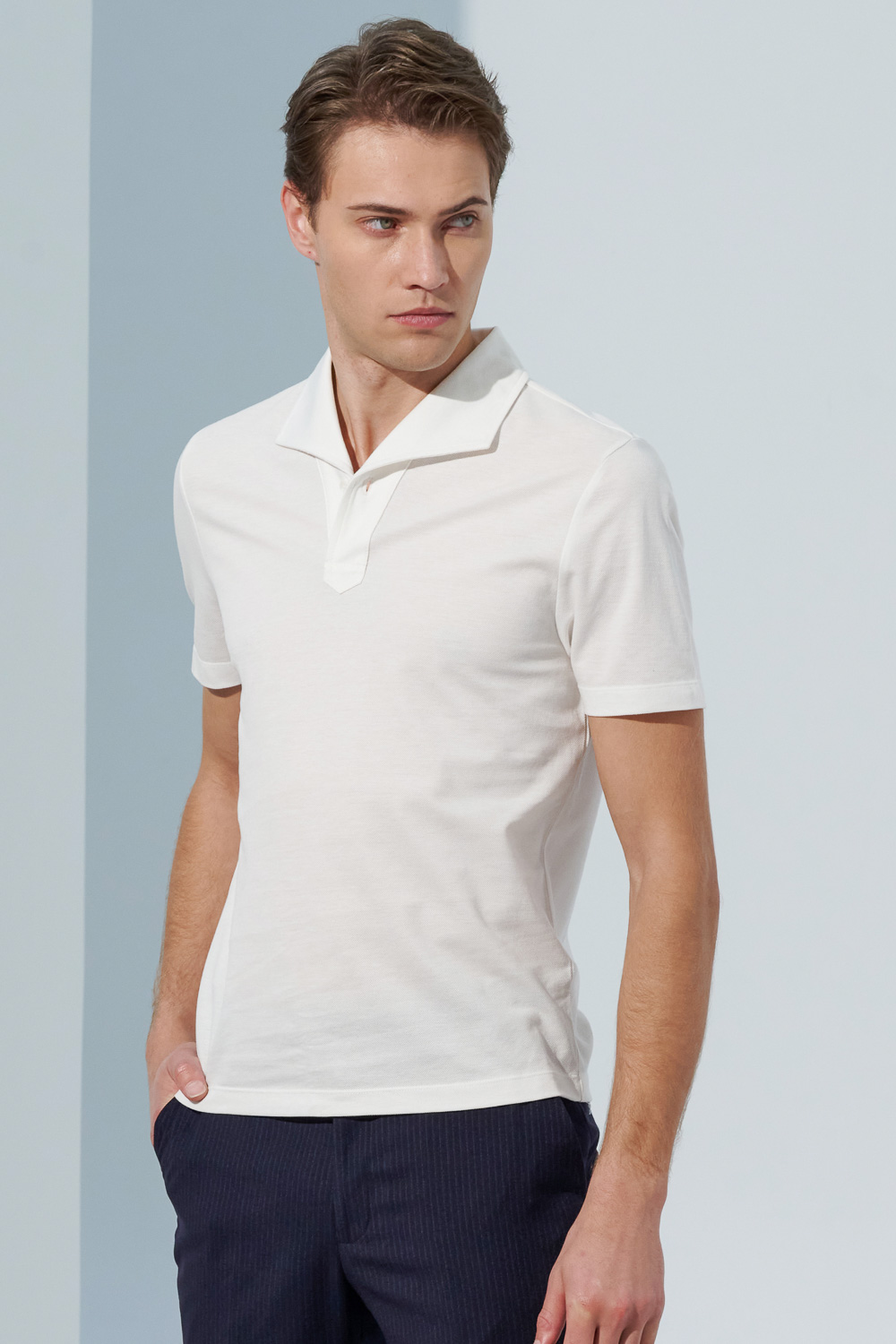 SST&C Simple White Lapel Polo Shirt | 1012303006  (Outlet)_0