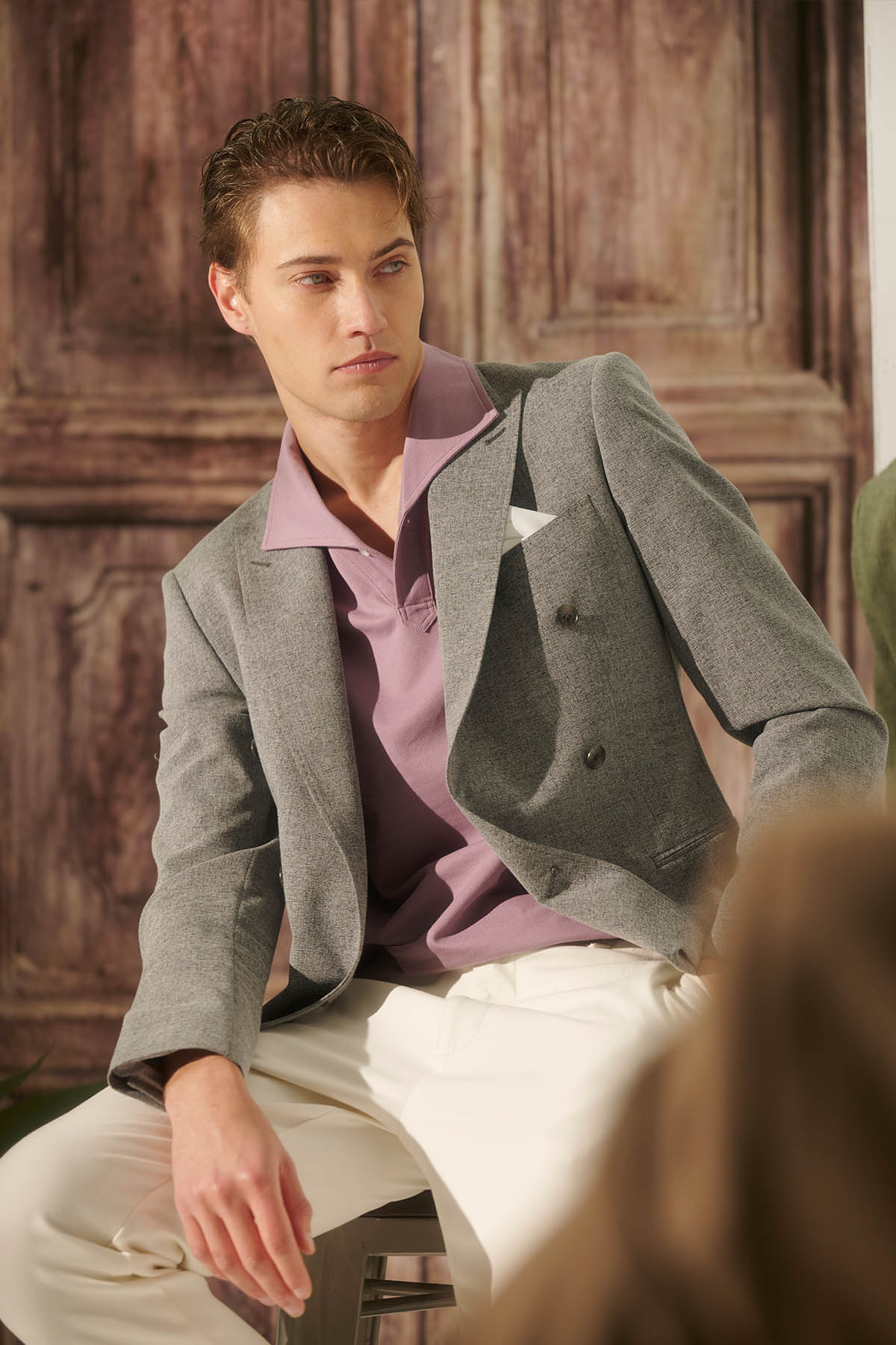 SST&C Gray Pink Lapel Polo Shirt | 1012303007  (Outlet)_1