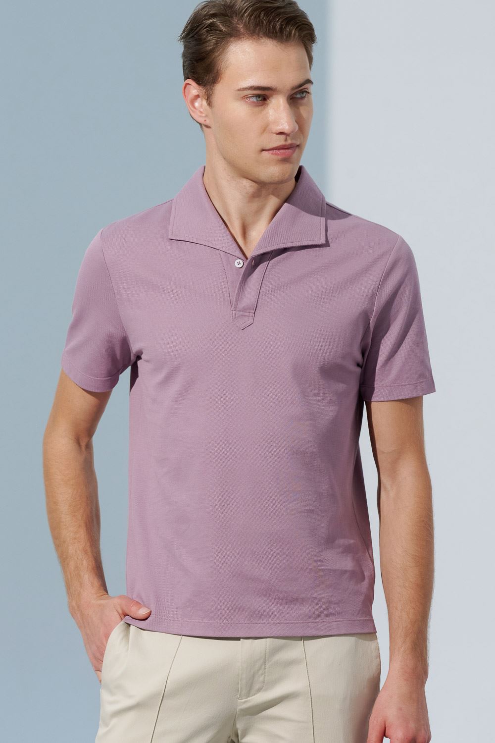 SST&C Gray Pink Lapel Polo Shirt | 1012303007  (Outlet)_2