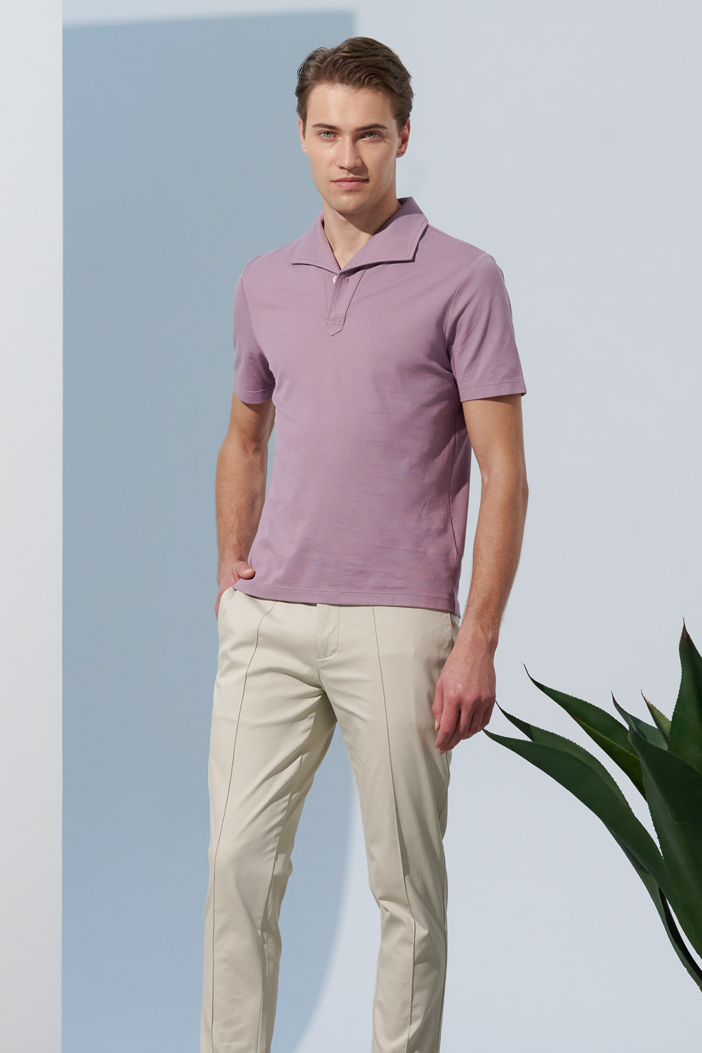 SST&C Gray Pink Lapel Polo Shirt | 1012303007  (Outlet)_4
