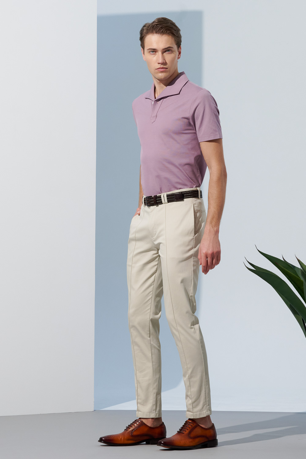 SST&C Gray Pink Lapel Polo Shirt | 1012303007  (Outlet)_5