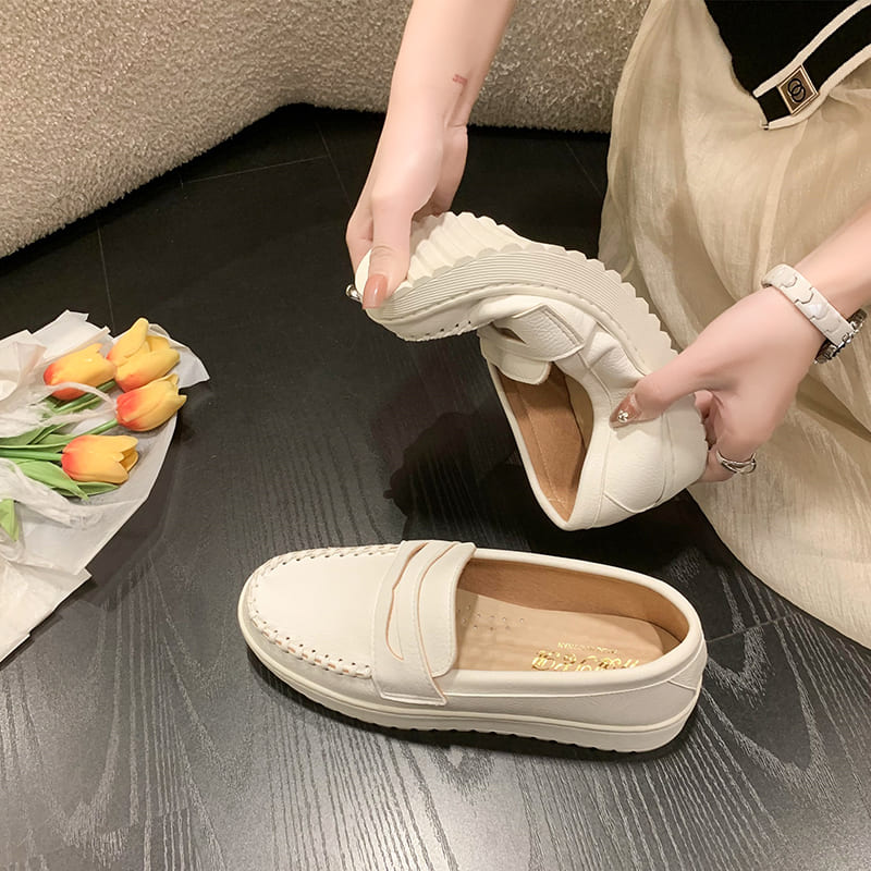 【限量現貨】厚底包鞋．訂製款．MIT休閒素面皮革一字帶樂福小白鞋．白鳥麗子_7