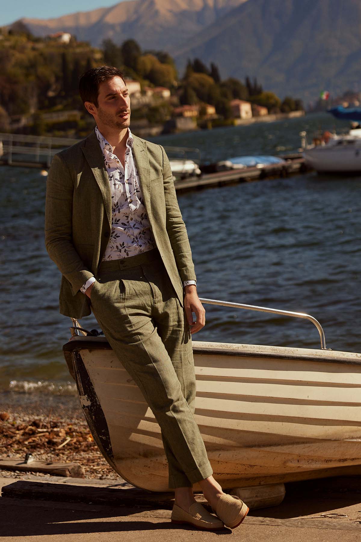 SST&C Dark Green Cotton and Linen Loose Fit Pleated Casual Trousers | 1212303001  (Outlet)_1