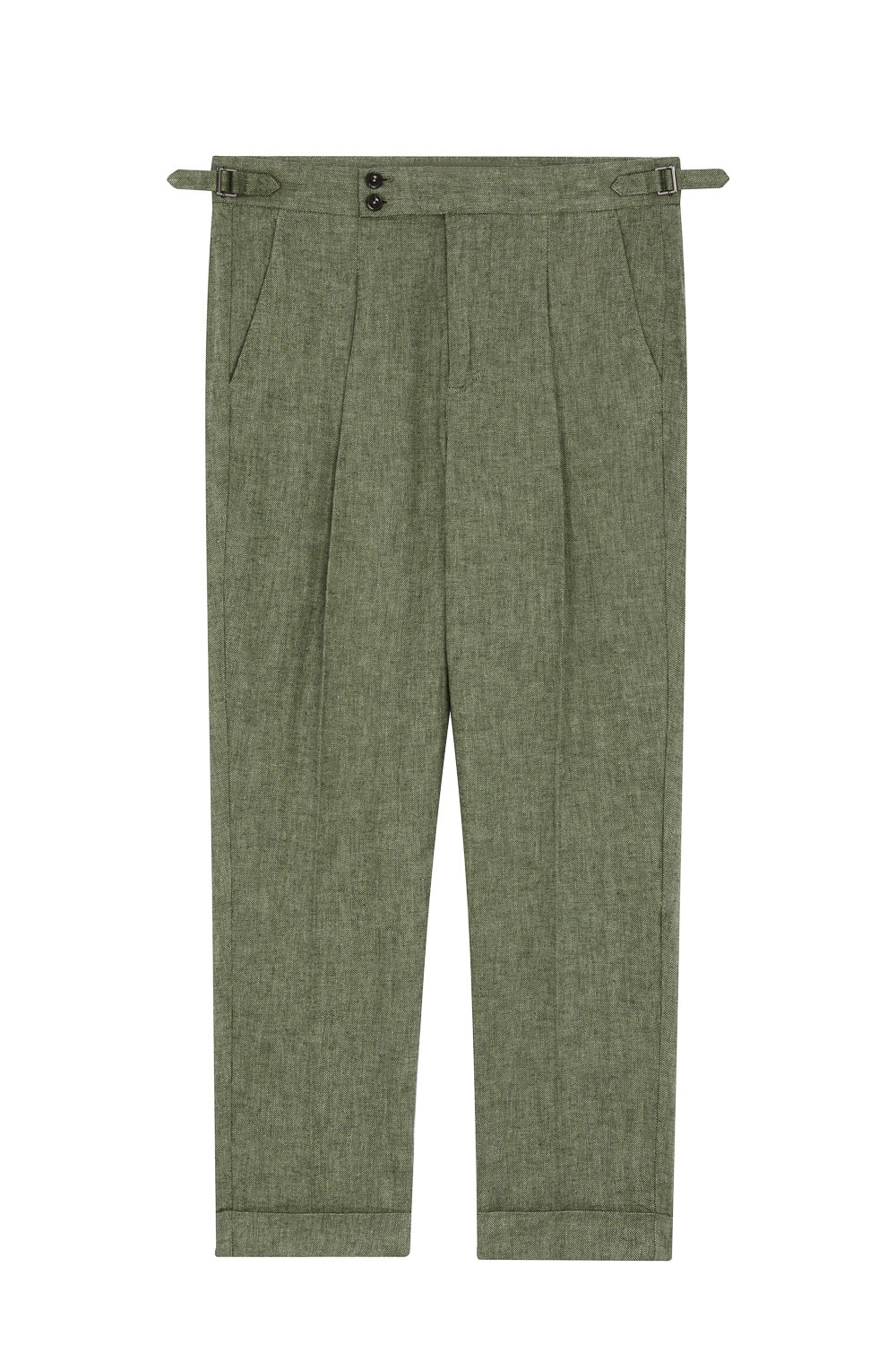 SST&C Dark Green Cotton and Linen Loose Fit Pleated Casual Trousers | 1212303001  (Outlet)_7