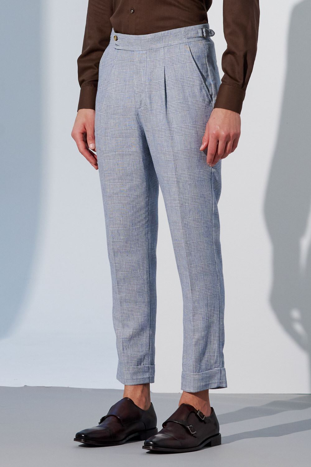 SST&C Light Blue Check Pattern Loose Fit Pleated Casual Trousers | 1212303002  (Outlet)_1