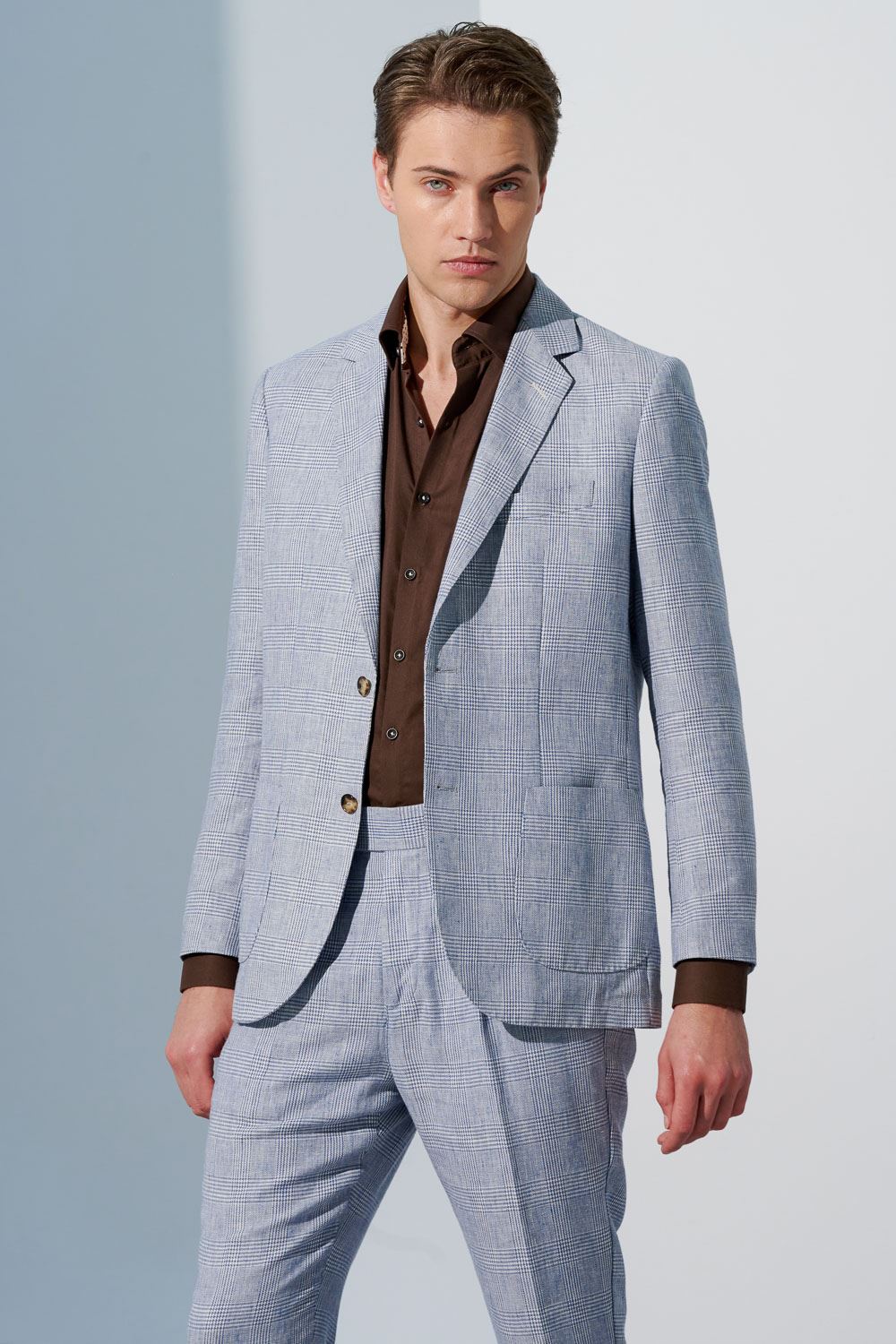 SST&C Light Blue Check Pattern Loose Fit Pleated Casual Trousers | 1212303002  (Outlet)_5