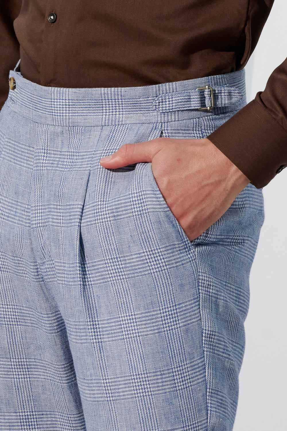 SST&C Light Blue Check Pattern Loose Fit Pleated Casual Trousers | 1212303002  (Outlet)_6