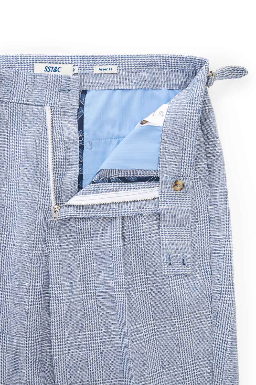 SST&C Light Blue Check Pattern Loose Fit Pleated Casual Trousers | 1212303002  (Outlet)_9