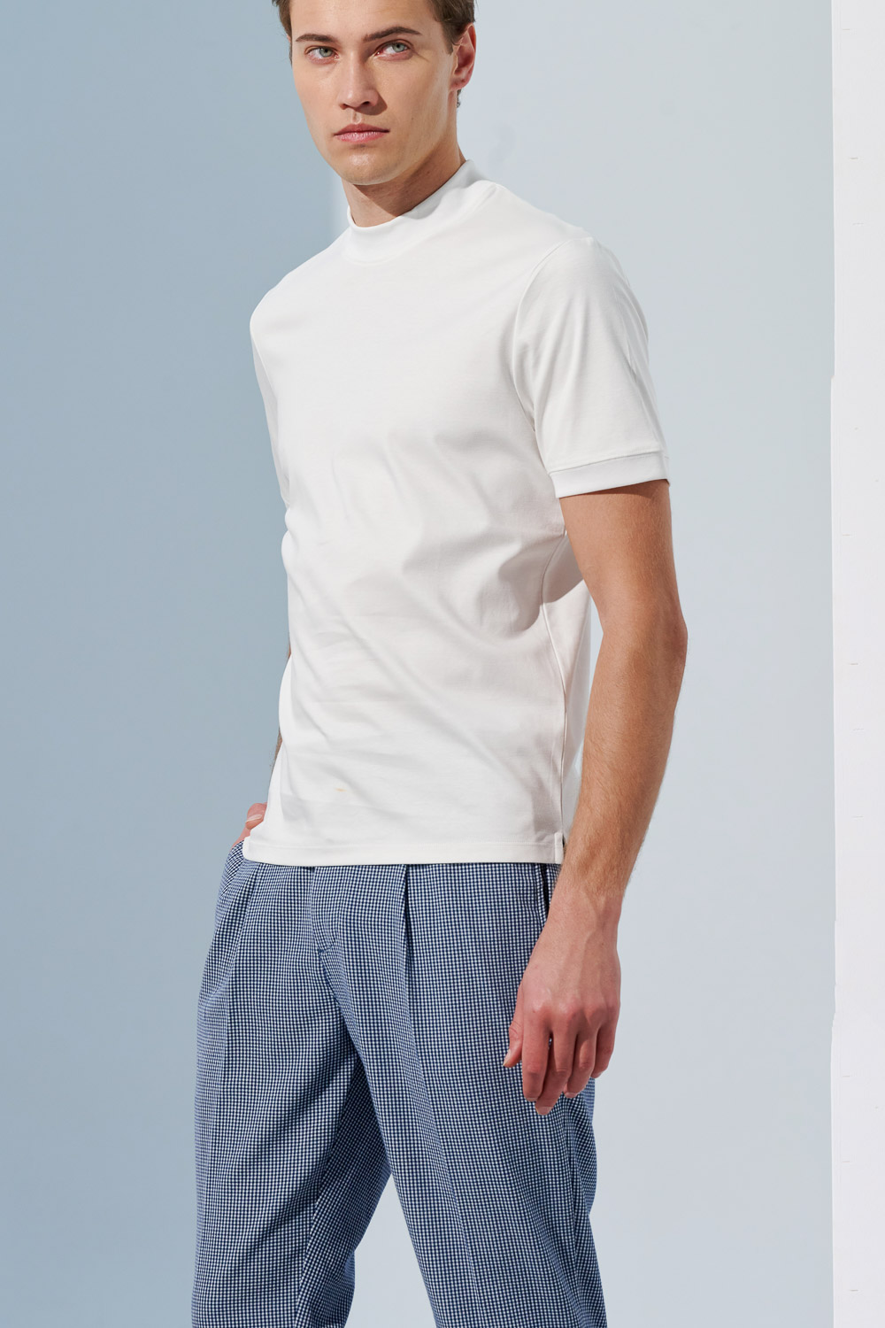 SST&C Sky Blue Houndstooth Loose-Fit Pleated Track Trousers | 1212303003  (Outlet)_2