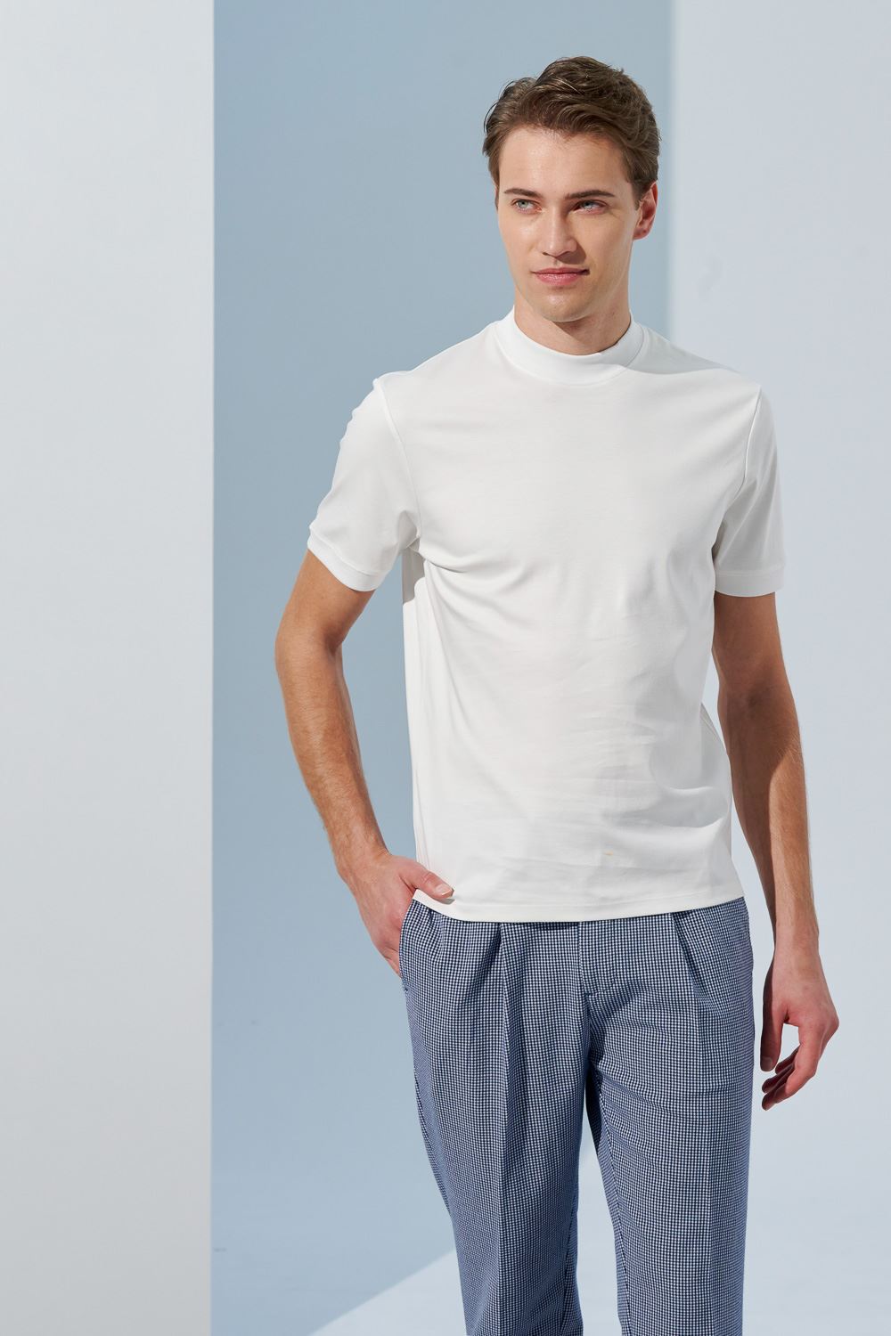 SST&C Sky Blue Houndstooth Loose-Fit Pleated Track Trousers | 1212303003  (Outlet)_4