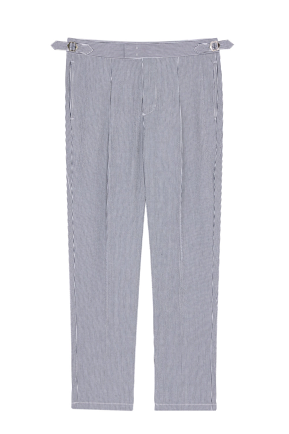 SST&C Gray and Blue Striped Pattern Seersucker Loose Fit Pleated Casual Trousers | 1212303005  (Outlet)_7