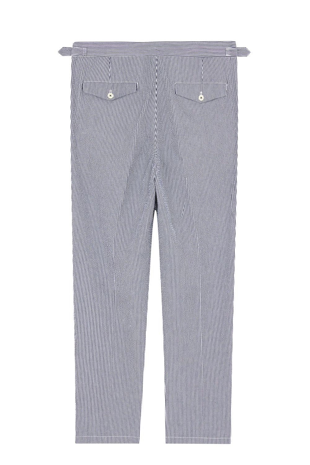 SST&C Gray and Blue Striped Pattern Seersucker Loose Fit Pleated Casual Trousers | 1212303005  (Outlet)_8