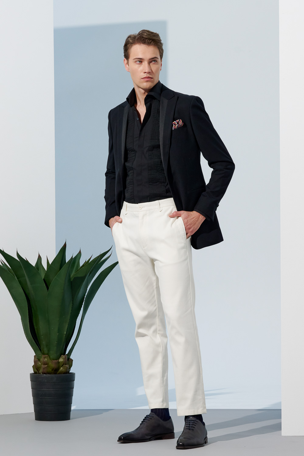 SST&C Simple White Straight-Leg Elastic Casual Trousers | 1212303006  (Outlet)_4