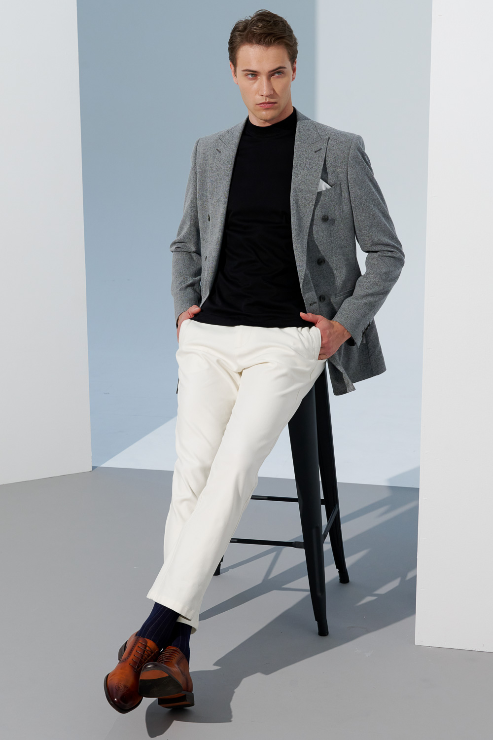 SST&C Simple White Straight-Leg Elastic Casual Trousers | 1212303006  (Outlet)_5