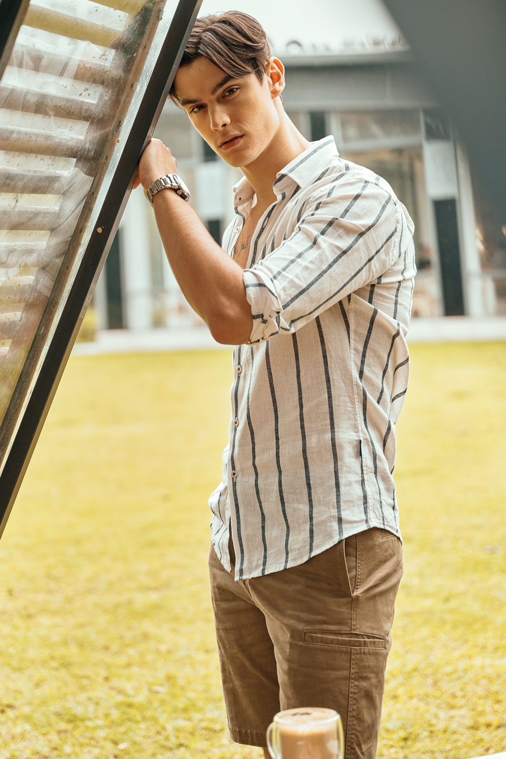 SST&C Olive Slim Fit Stretch Casual Shorts | 1212303008  (Outlet)_0