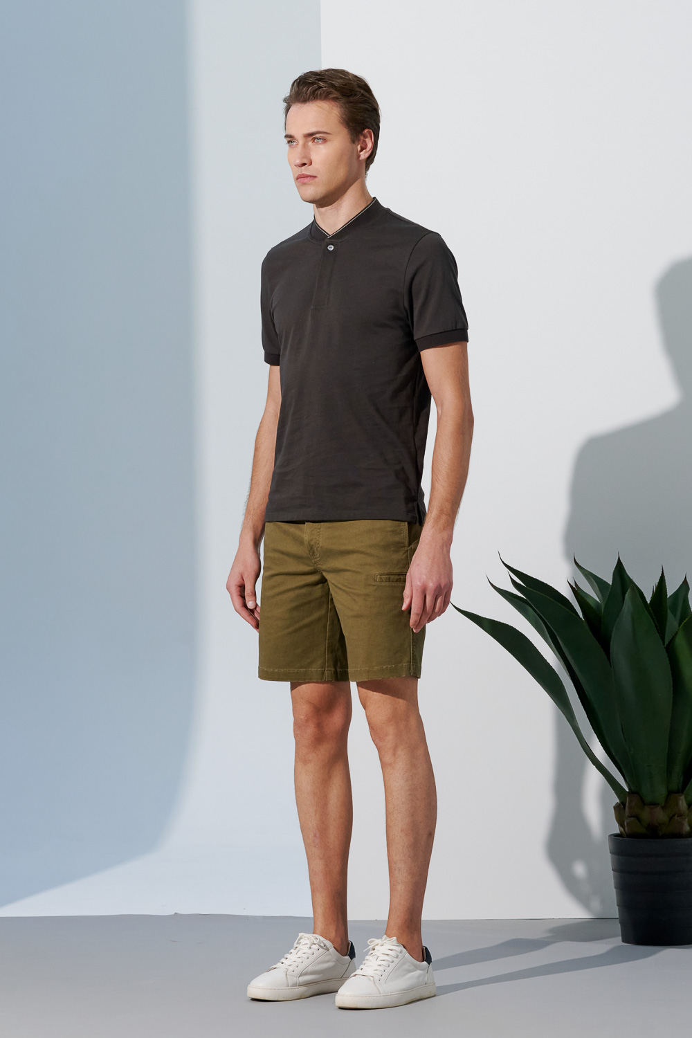 SST&C Olive Slim Fit Stretch Casual Shorts | 1212303008  (Outlet)_3