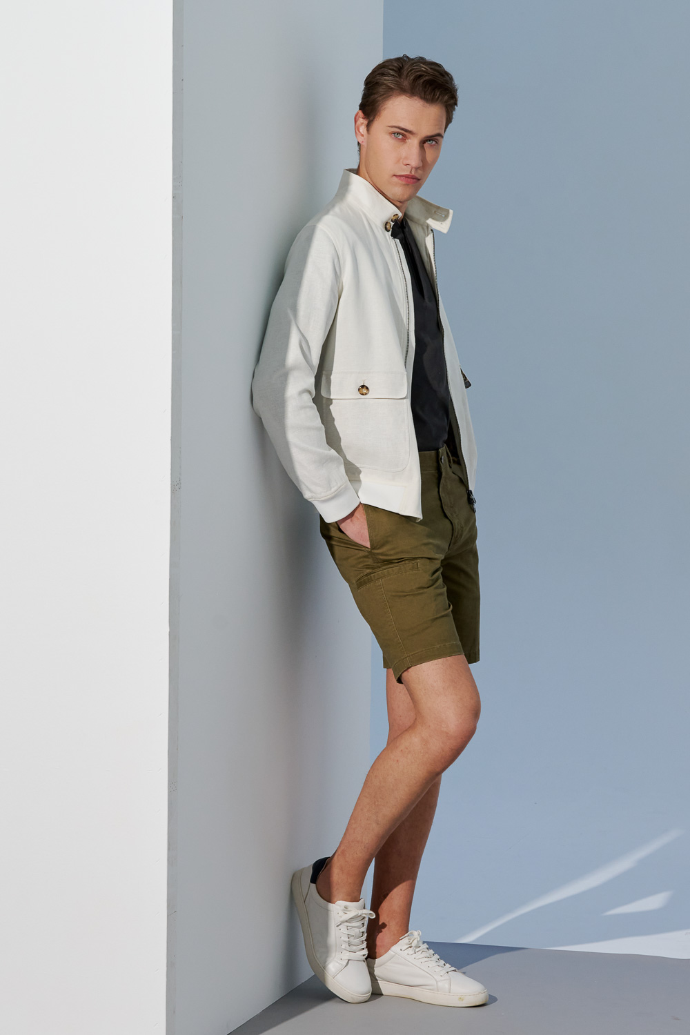SST&C Olive Slim Fit Stretch Casual Shorts | 1212303008  (Outlet)_4