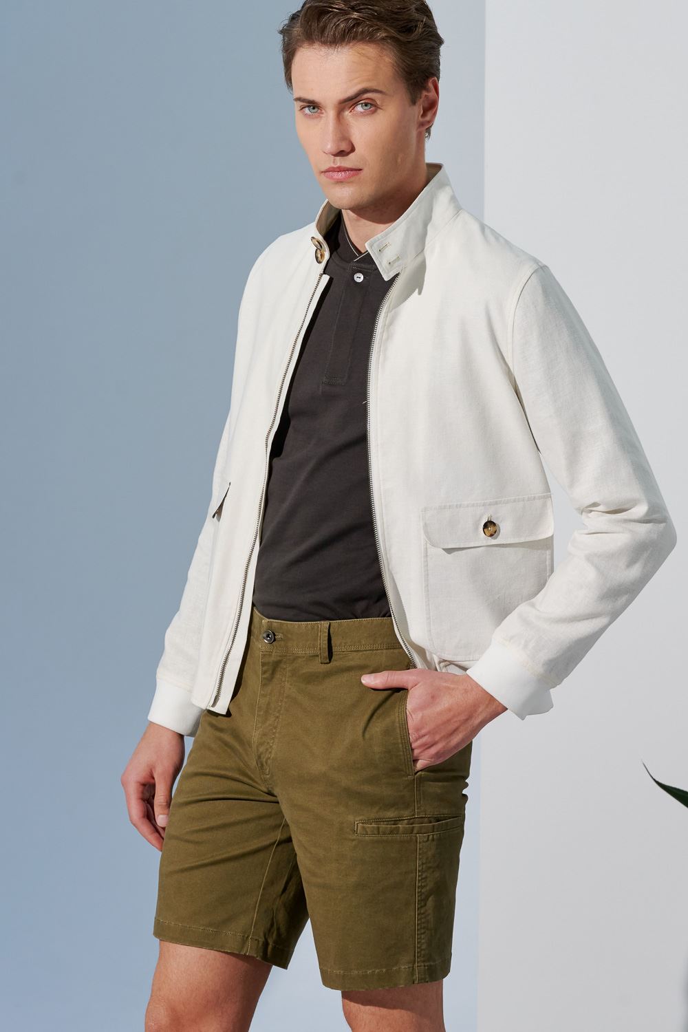 SST&C Olive Slim Fit Stretch Casual Shorts | 1212303008  (Outlet)_5